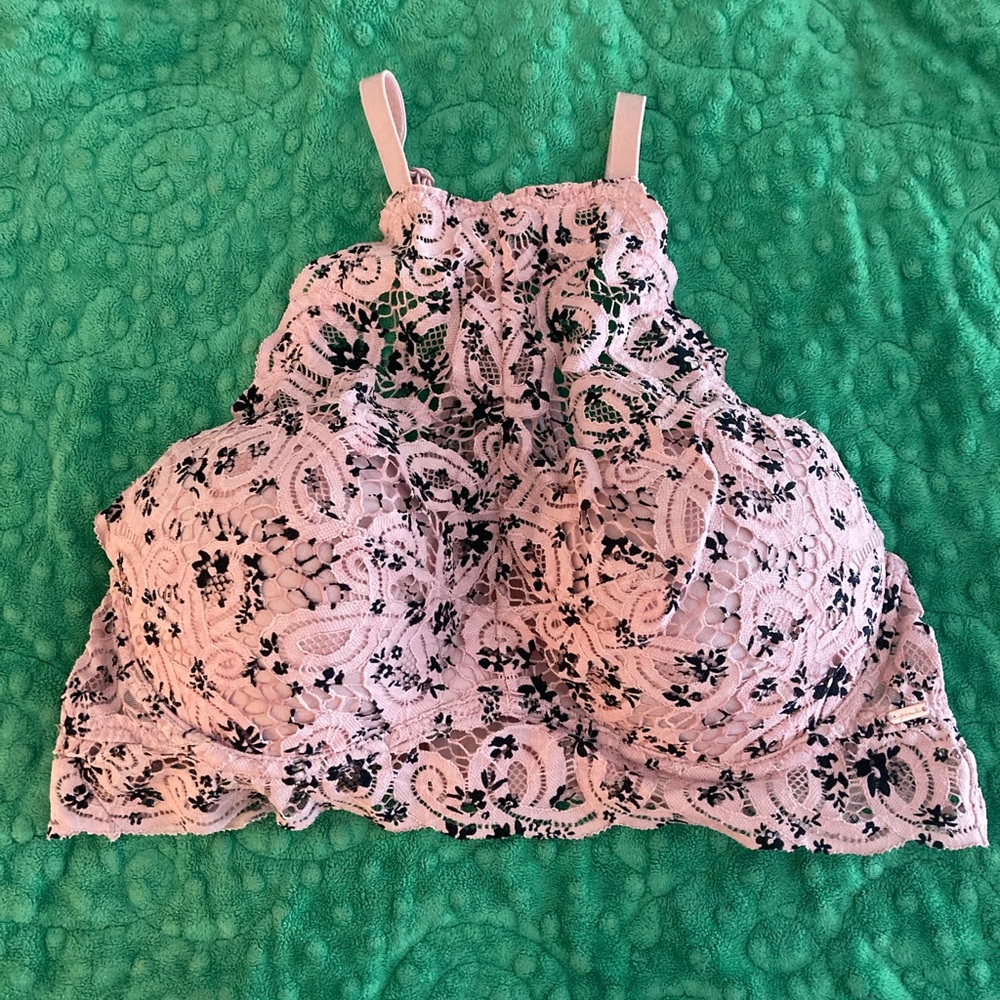 Vs PINK pink and black flowers bra crop top